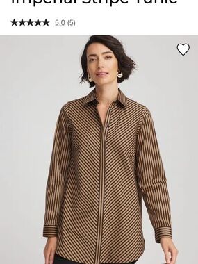 Chico’s “No-Iron” Collared Tunic Blouse in Brown and Black